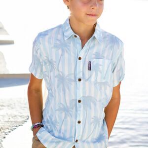Flomotion Resort Palms Woven Shirt - Light Blue | Size Youth XL